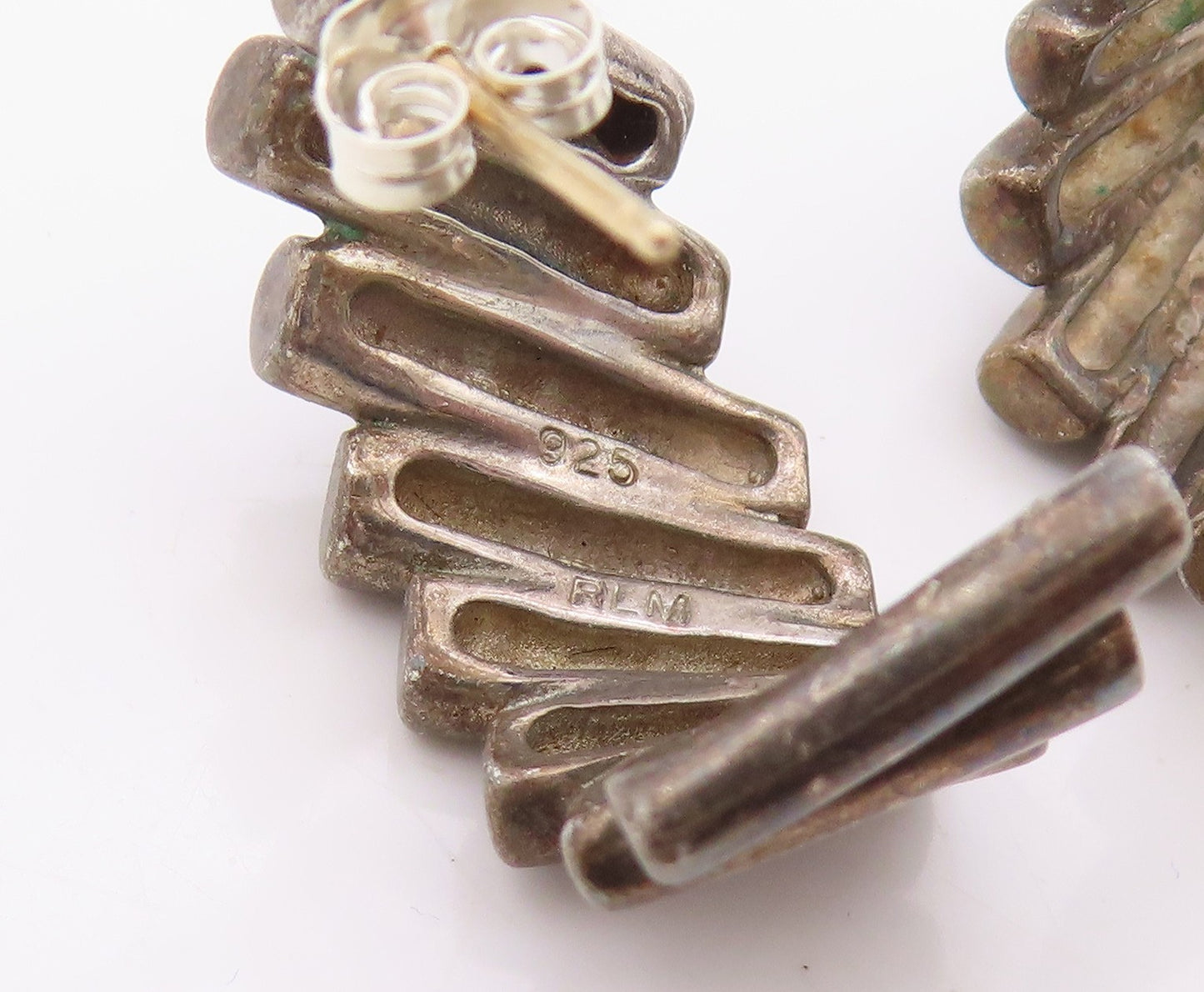 14k Gold & 925 Sterling Silver Vintage Earrings Chunky Stacked Cylinder  EG14394