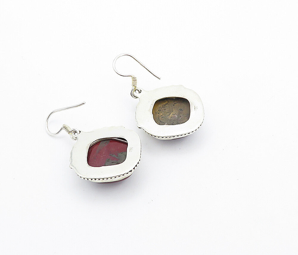 925 Sterling Silver  Vintage Cabochon Cut Agate Swirl Dangle Earrings  EG3152