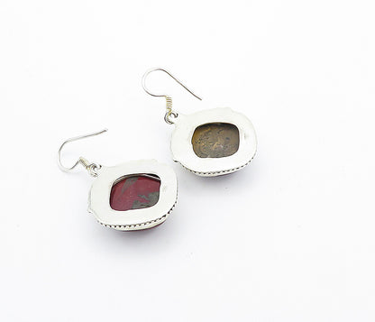 925 Sterling Silver  Vintage Cabochon Cut Agate Swirl Dangle Earrings  EG3152