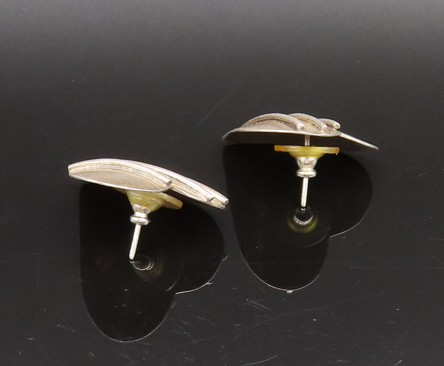 925 Sterling Silver  Vintage 3D Lines With Love Heart Earrings  EG12261