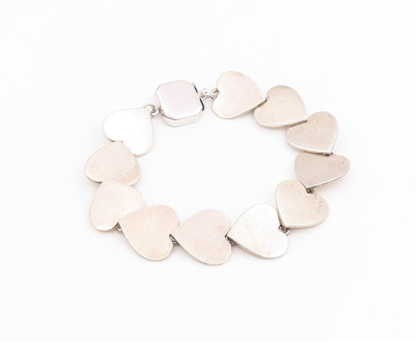 925 Sterling Silver Vintage Bracelet DENMARK Minimalist Love Heart Link  BT11681