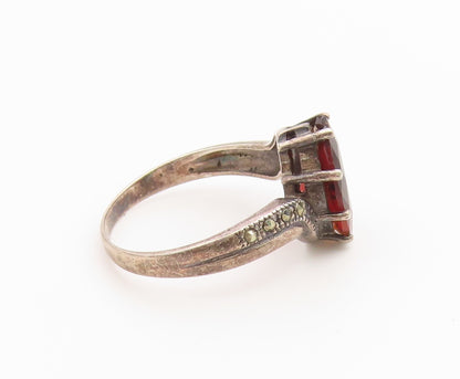 925 Sterling Silver Vintage Ring Marquise Cut Garnet Bypass Band  Sz 8  RG36819