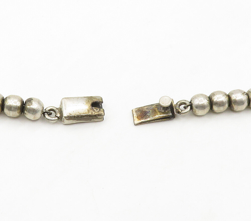 MEXICO 925 Sterling Silver  Vintage Minimalist Beaded Chain Necklace  NE2549