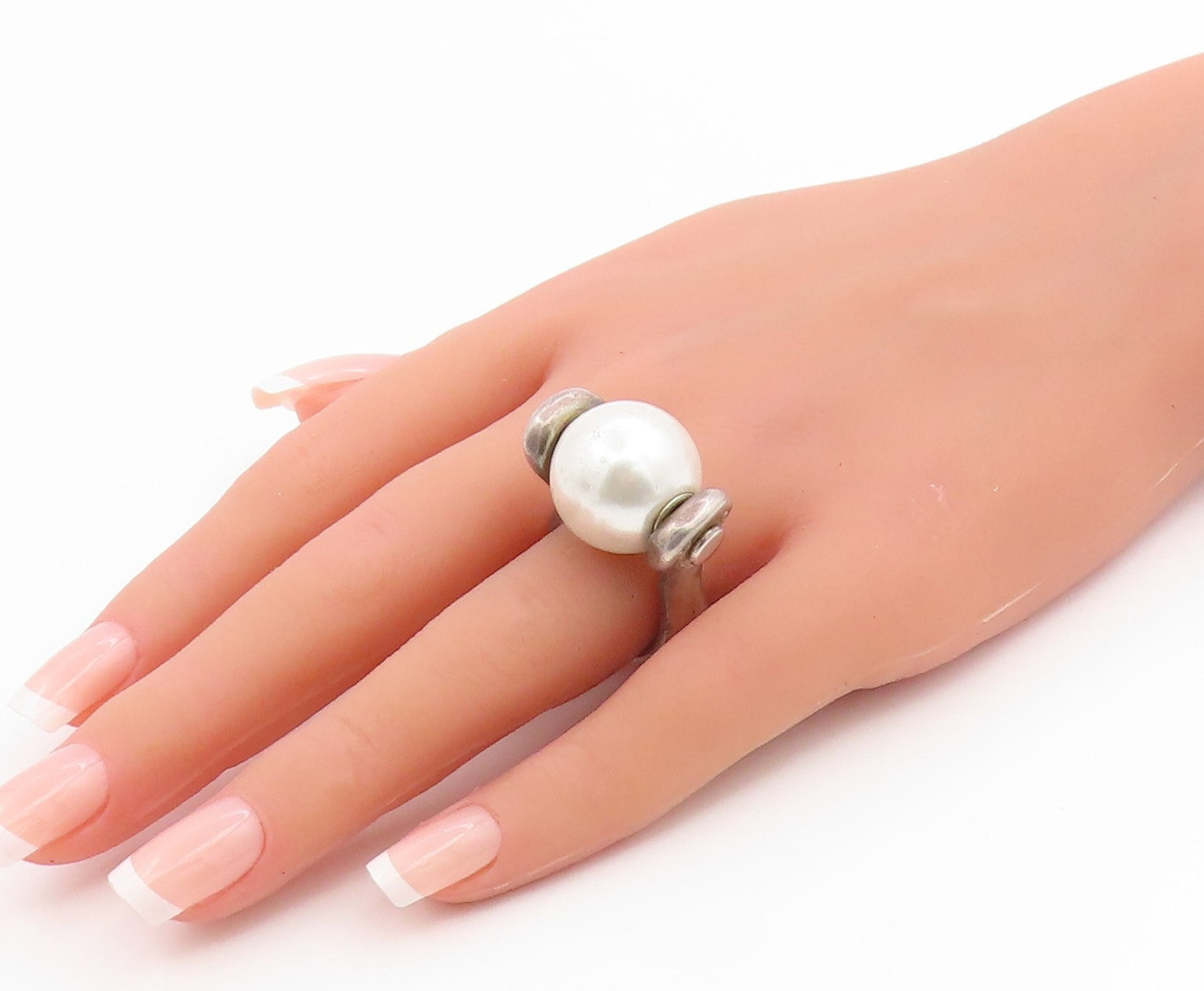 925 Sterling Silver Vintage Ring UNO DE 50 Modernist Pearl Band  Sz 7  RG35560