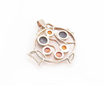 925 Sterling Silver Vintage Pendant Honey Amber Cutout Tropical Fish  PT24163