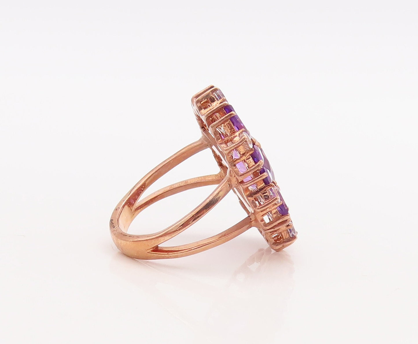 925 Sterling Silver Vintage Ring Rose Gold Plated Amethyst Flower Sz 7 RG29880