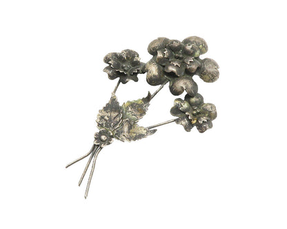 925 Sterling Silver  Vintage Antique Oxidized Flower Bunch Brooch Pin  BP5371
