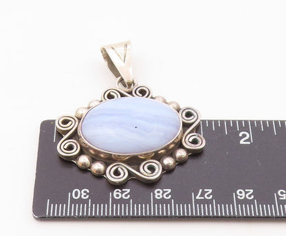 MEXICO 925 Sterling Silver  Vintage Cabochon Blue Agate Swirl Pendant  PT13016