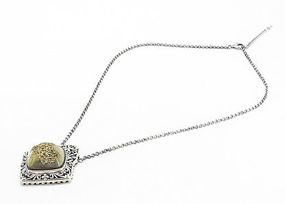 BERIA 925 Silver  Vintage Gold Druzy Stone Floral Swirl Chain Necklace  NE1325