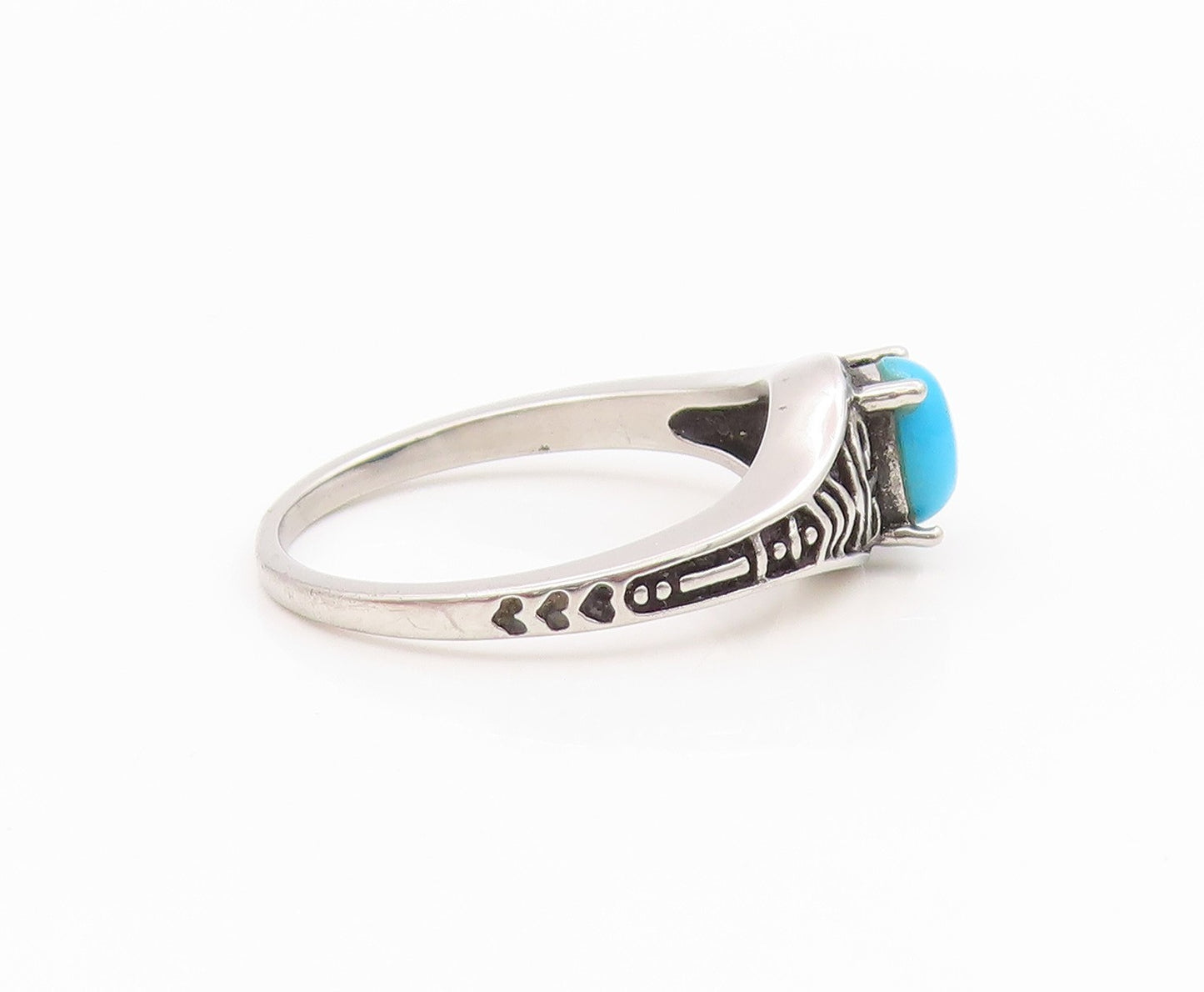 925 Sterling Silver Vintage Ring Oval Turquoise Statement Band  Sz 10  RG34637