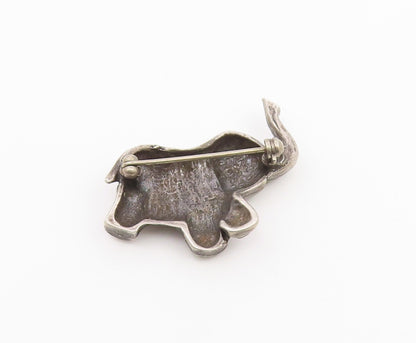 925 Sterling Silver  Vintage Elephant Animal Motif Oxidized Brooch Pin  BP8287