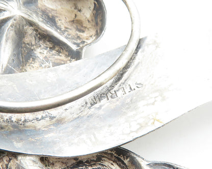 925 Sterling Silver  Vintage Dark Tone Tied Flowers Motif Brooch Pin  BP7044