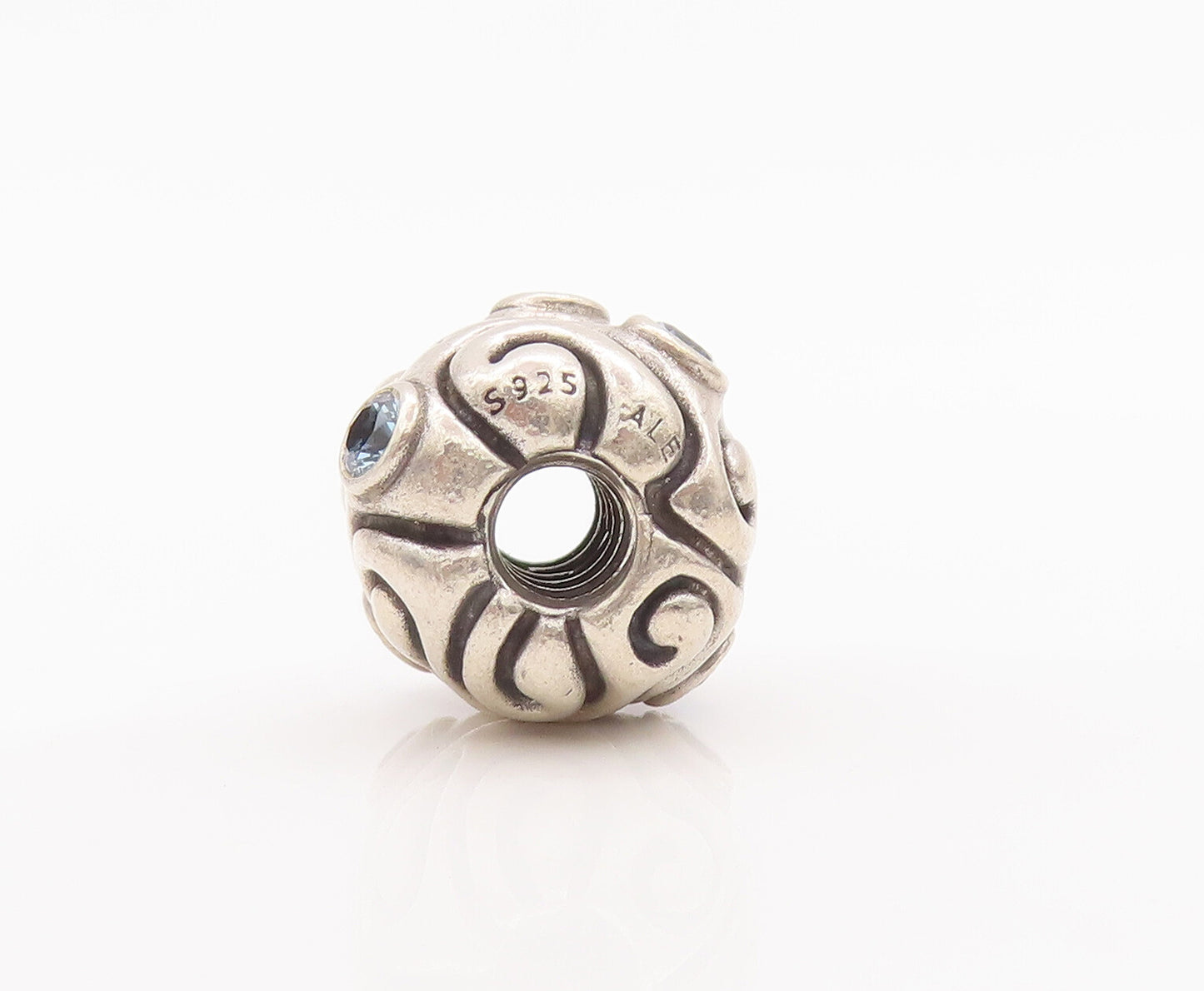 925 Sterling Silver Vintage Pendant PANDORA Swirly Etched Topaz Bead  PT22628