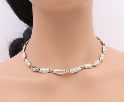 925 Sterling Silver Vintage Necklace Designer Grooved Ring Linked  NE4528