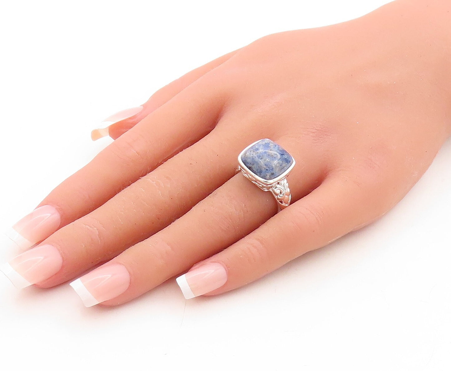 925 Sterling Silver Vintage Ring Square Cabochon Gemstone  Sz 7 RG31574