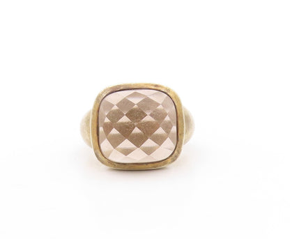 925 Sterling Silver Vintage Ring Dark Tone Square Cut Smoky Quartz Sz 8  RG31143