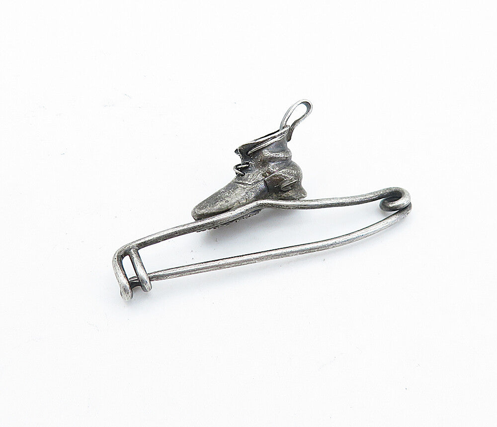 925 Sterling Silver  Vintage Dark Tone Boot Clothes Pin Brooch Pin  BP2542