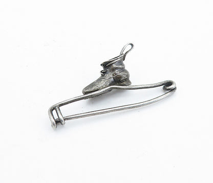 925 Sterling Silver  Vintage Dark Tone Boot Clothes Pin Brooch Pin  BP2542