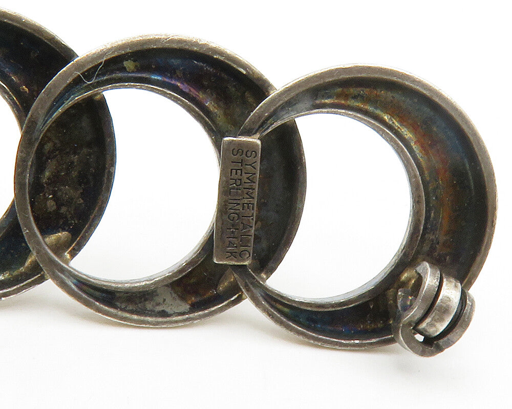 SYMMETALIC 925 Silver & 14K GOLD  Vintage Open Circles Brooch Pin  BP5288