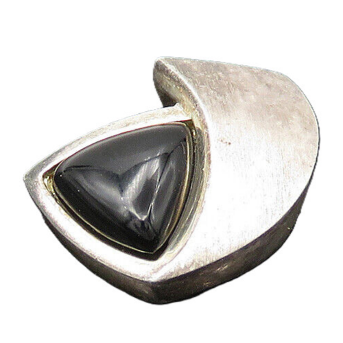 925 Sterling Silver  Vintage Black Onyx Smooth Matte Slide Pendant  PT18122