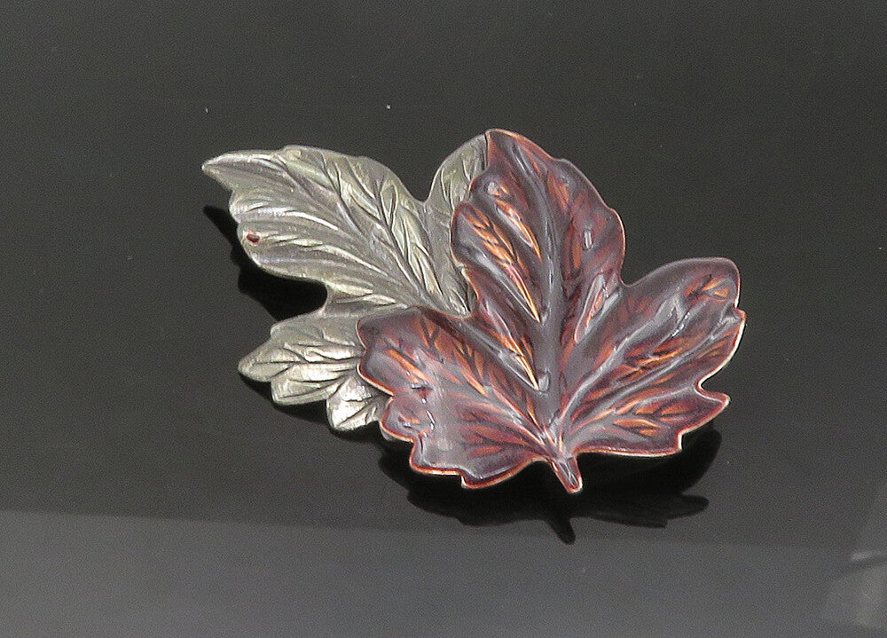 925 Sterling Silver  Vintage Enamel Coated Maple Leaf Brooch Pin  BP8652