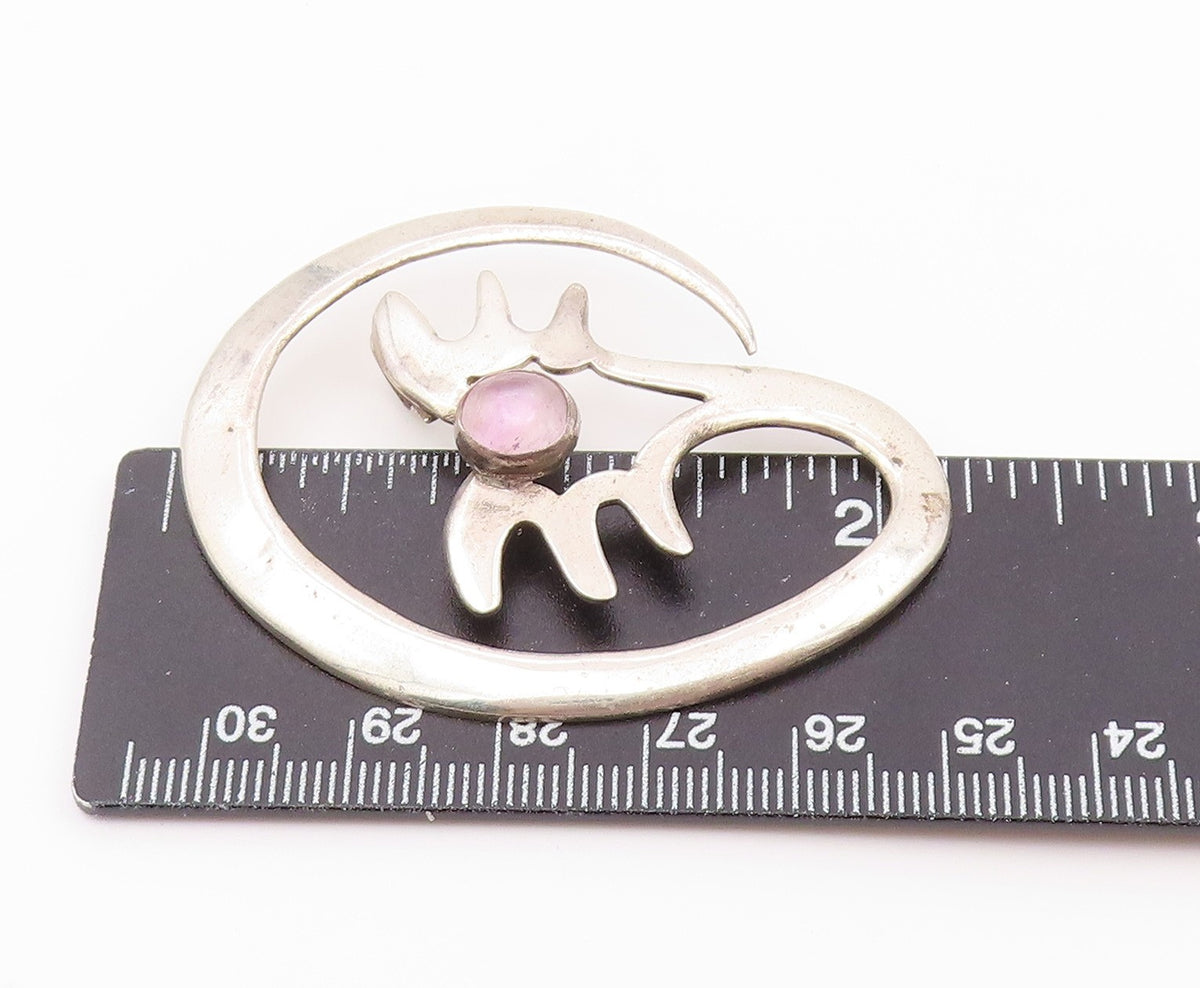 925 Sterling Silver Vintage Pendant Cabochon Moonstone Abstract Cutout  PT26477