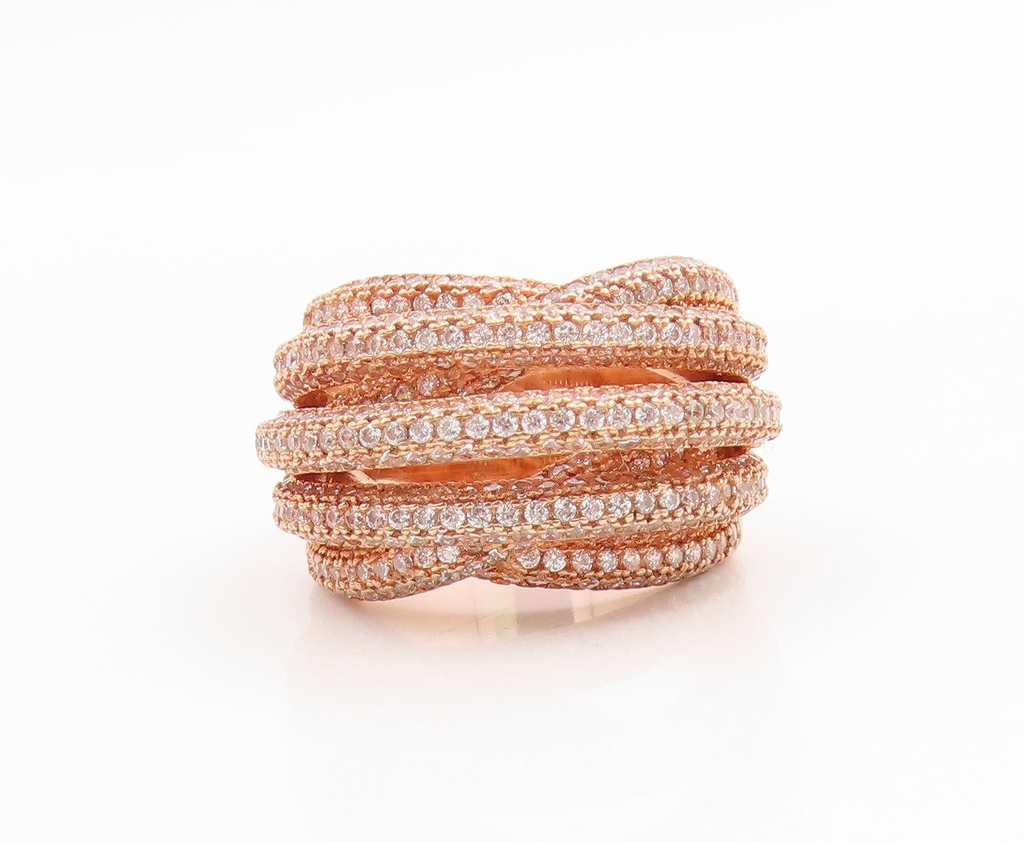 925 Sterling Silver Vintage Ring Gold Plated CZ Crossover Band  Sz 7.5  RG35693