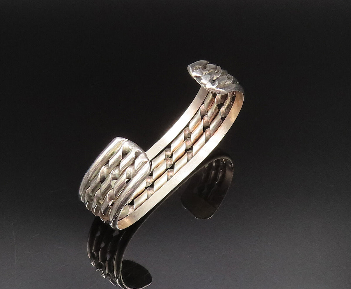 925 Sterling Silver  Vintage Twisted Three Row Cuff Bracelet  BT9484