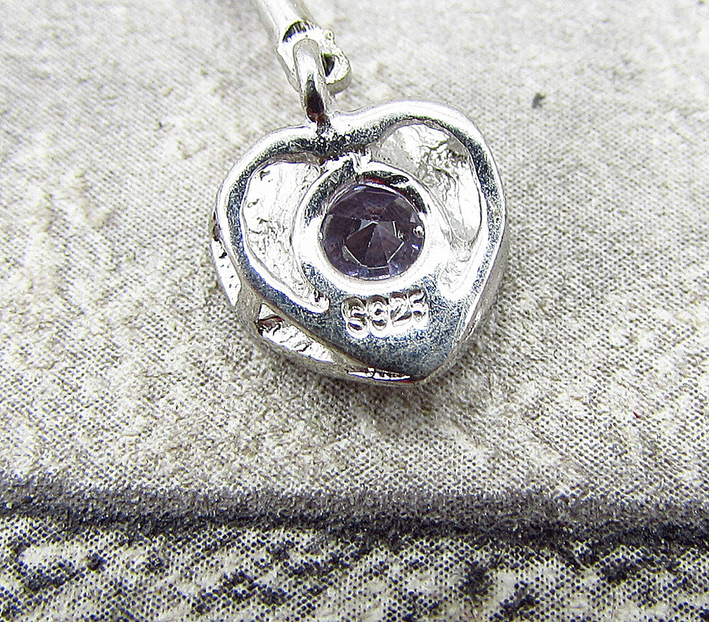 925 Sterling Silver  Amethyst & White Cubic Zirconia Love Drop Pendant  PT1527
