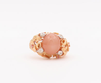 925 Sterling Silver Vintage Ring Gold Plated Floral Cream Gemstone Sz 9  RG28033