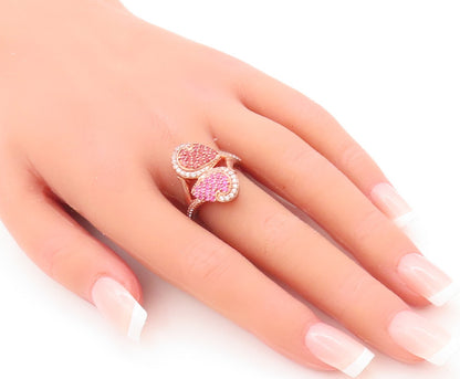 925 Sterling Silver Vintage Ring Rose Gold Plated Sapphire  Sz 7  RG29781