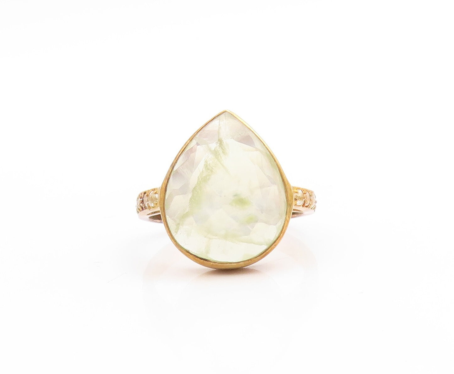 925 Sterling Silver Vintage Ring Gold Drop Cut Green Gemstone & CZ Sz 8  RG30535