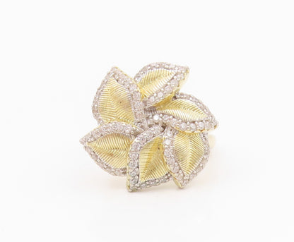 925 Sterling Silver Vintage Ring Gold Plated Cutout CZ Flower  Sz 6.5  RG33014