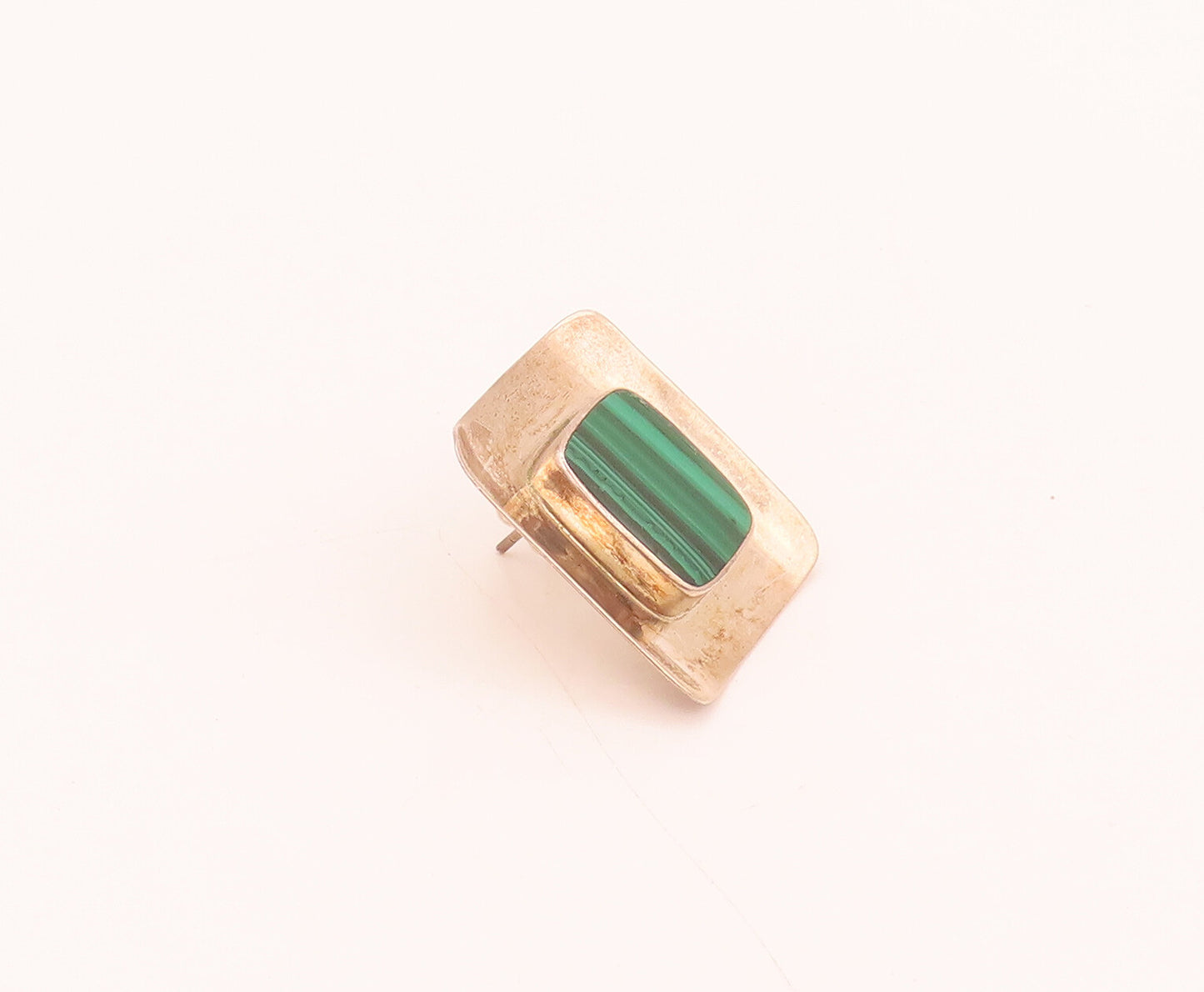 BOMA 925 Silver  Vintage Square Malachite On Curved Plate Earrings  EG12482