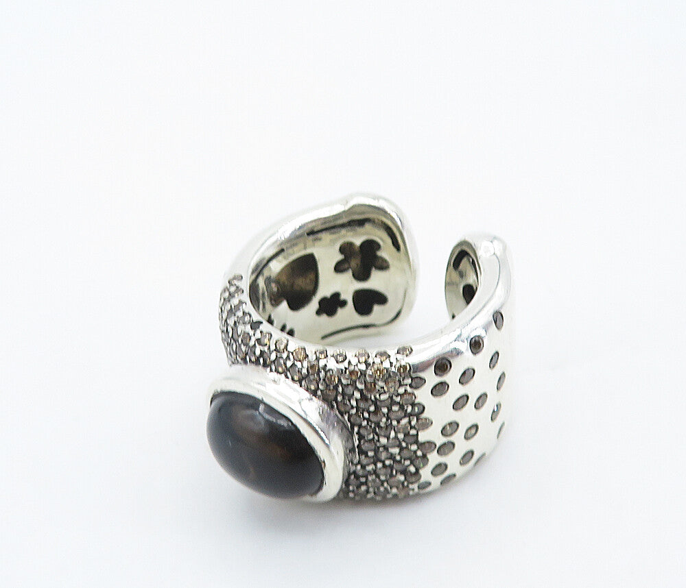 925 Sterling Silver  Cabochon Cut Smoky Topaz Cluster Band Ring Sz 8  RG8384