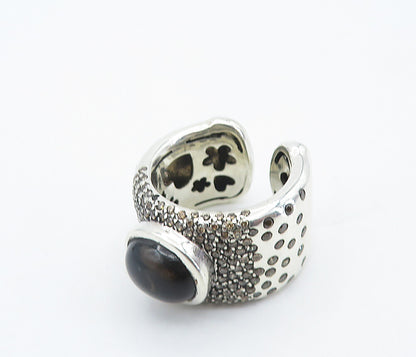 925 Sterling Silver  Cabochon Cut Smoky Topaz Cluster Band Ring Sz 8  RG8384