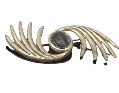 925 Sterling Silver  Vintage Cabochon Black Onyx Swirl Brooch Pin  BP4404
