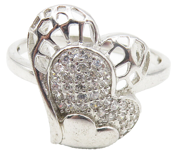 925 Sterling Silver  Sparkling Topaz Love Hearts Band Ring Sz 9  RG10737