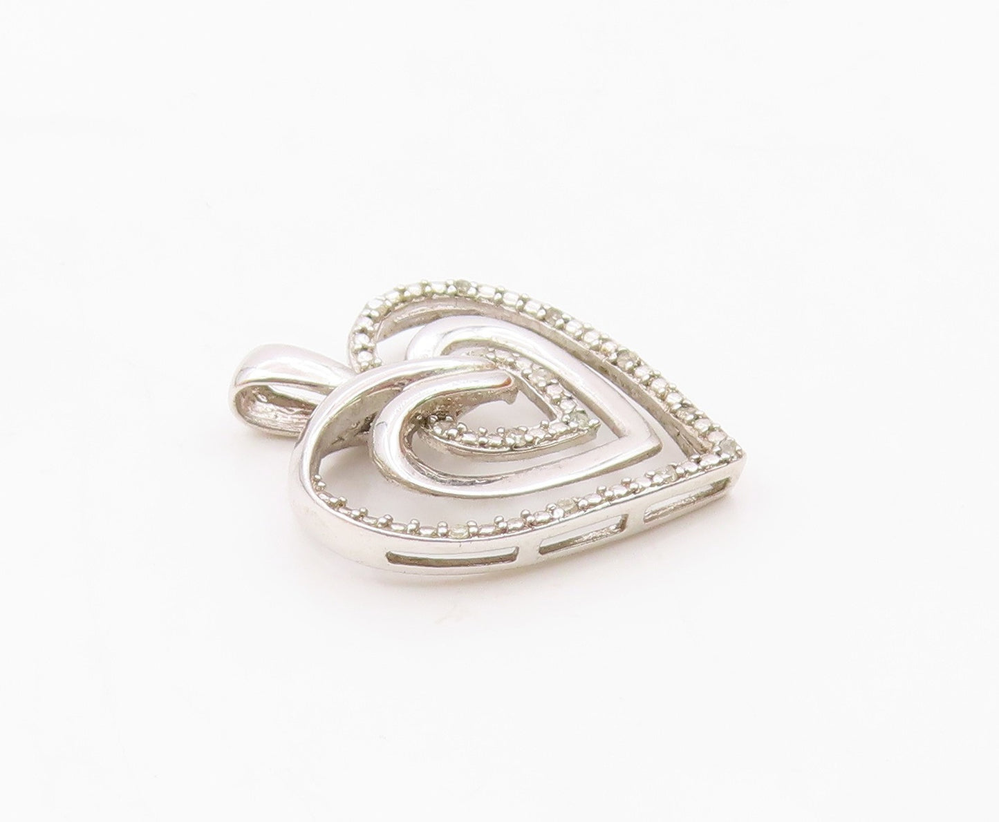 925 Sterling Silver  Vintage Genuine Diamonds Love Heart Pendant  PT16601