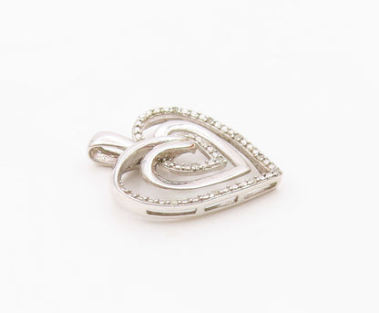 925 Sterling Silver  Vintage Genuine Diamonds Love Heart Pendant  PT16601