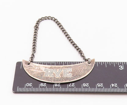 925 Sterling Silver  Vintage Oxidized Rye Bottle Label Tag   TR3093