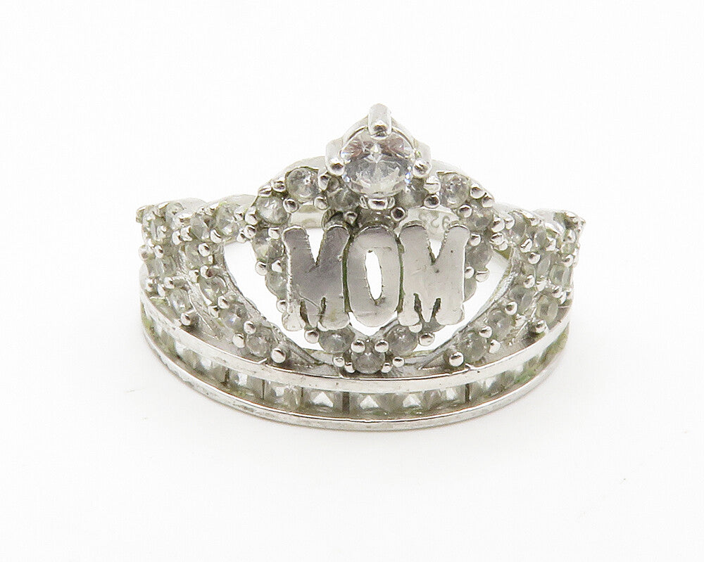 925 Sterling Silver  Vintage Topaz Royal Mom Crown Band Ring Sz 8  RG14638