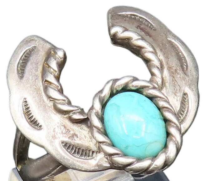 CAROLYN POLLACK 925 Silver  Vintage Rope Twist Turquoise Ring Sz 8.5  RG24823