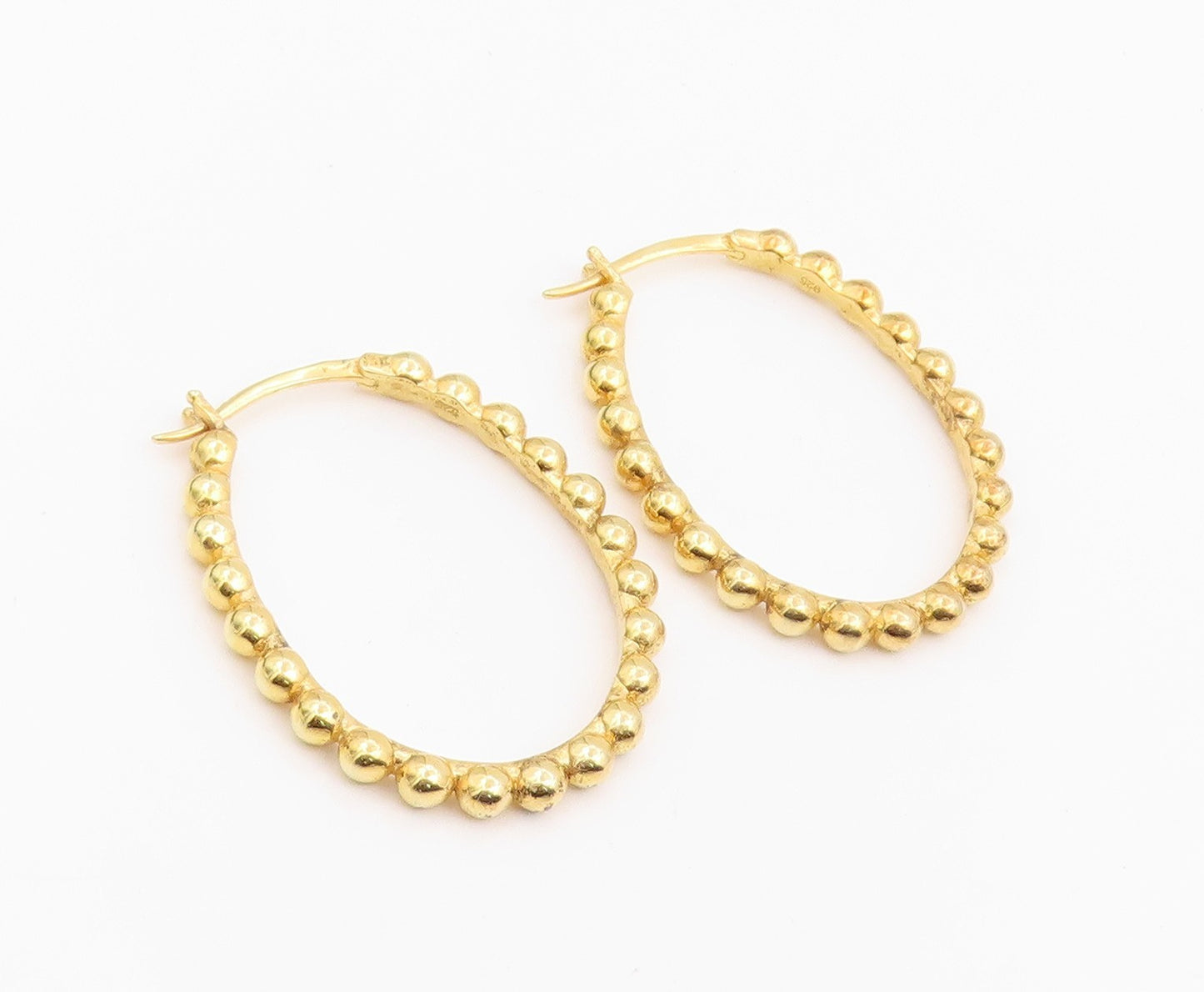 925 Sterling Silver Vintage Earrings Gold Plated Classic Beaded Hoop  EG14239