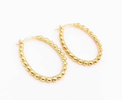 925 Sterling Silver Vintage Earrings Gold Plated Classic Beaded Hoop  EG14239