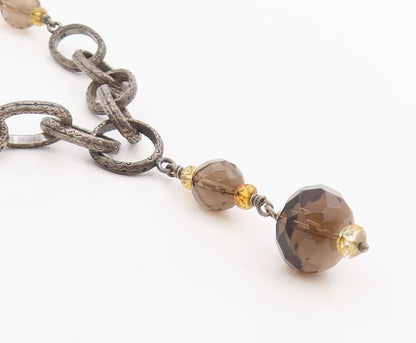 925 Sterling Silver Vintage Necklace SILPADA Smoky Quartz & Citrine Chain NE4638