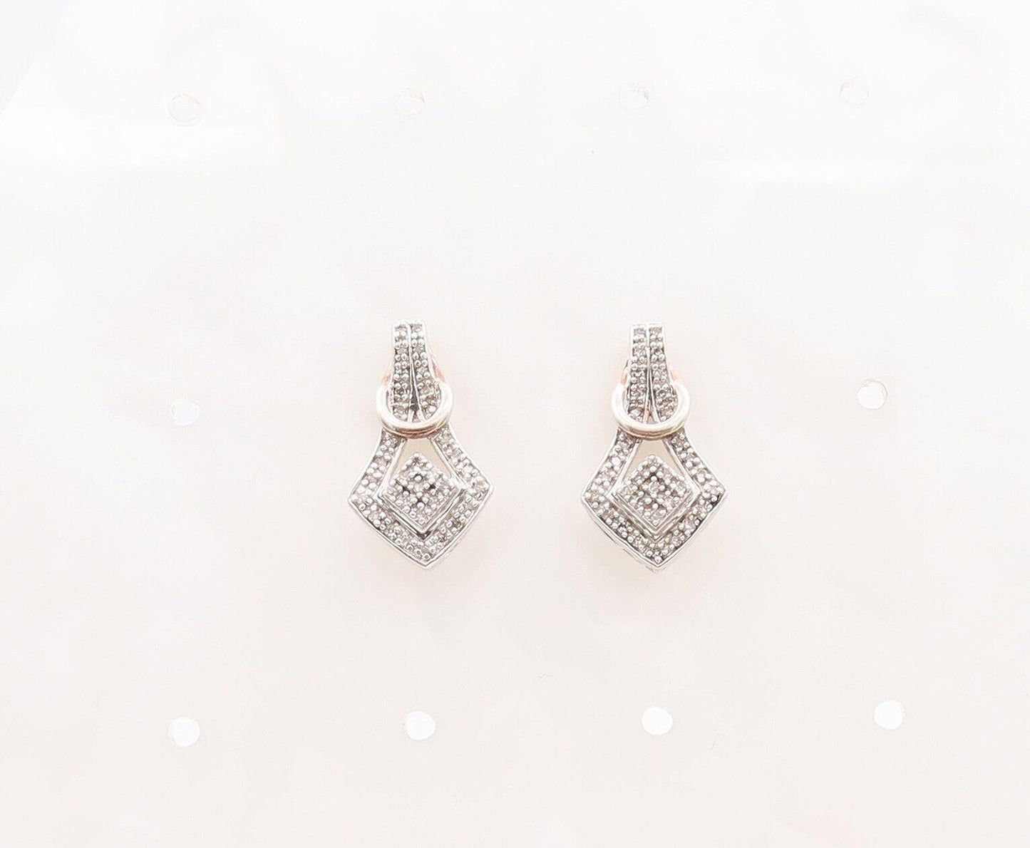 925 Sterling Silver Vintage Earrings Solid Design Cutout Diamonds Inlay  EG13059