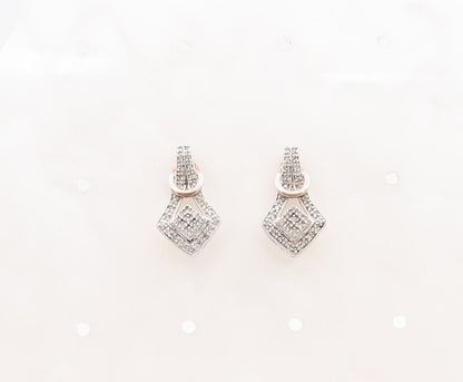 925 Sterling Silver Vintage Earrings Solid Design Cutout Diamonds Inlay  EG13059