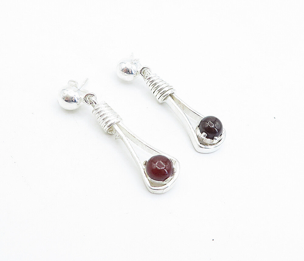 925 Sterling Silver  Cabochon Cut Carnelian Wrapped Dangle Earrings  EG2557