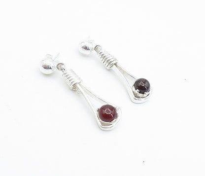 925 Sterling Silver  Cabochon Cut Carnelian Wrapped Dangle Earrings  EG2557